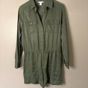Daily Ritual Women's Long-Sleeve Army Green Utility Romper Womens 6 Medium